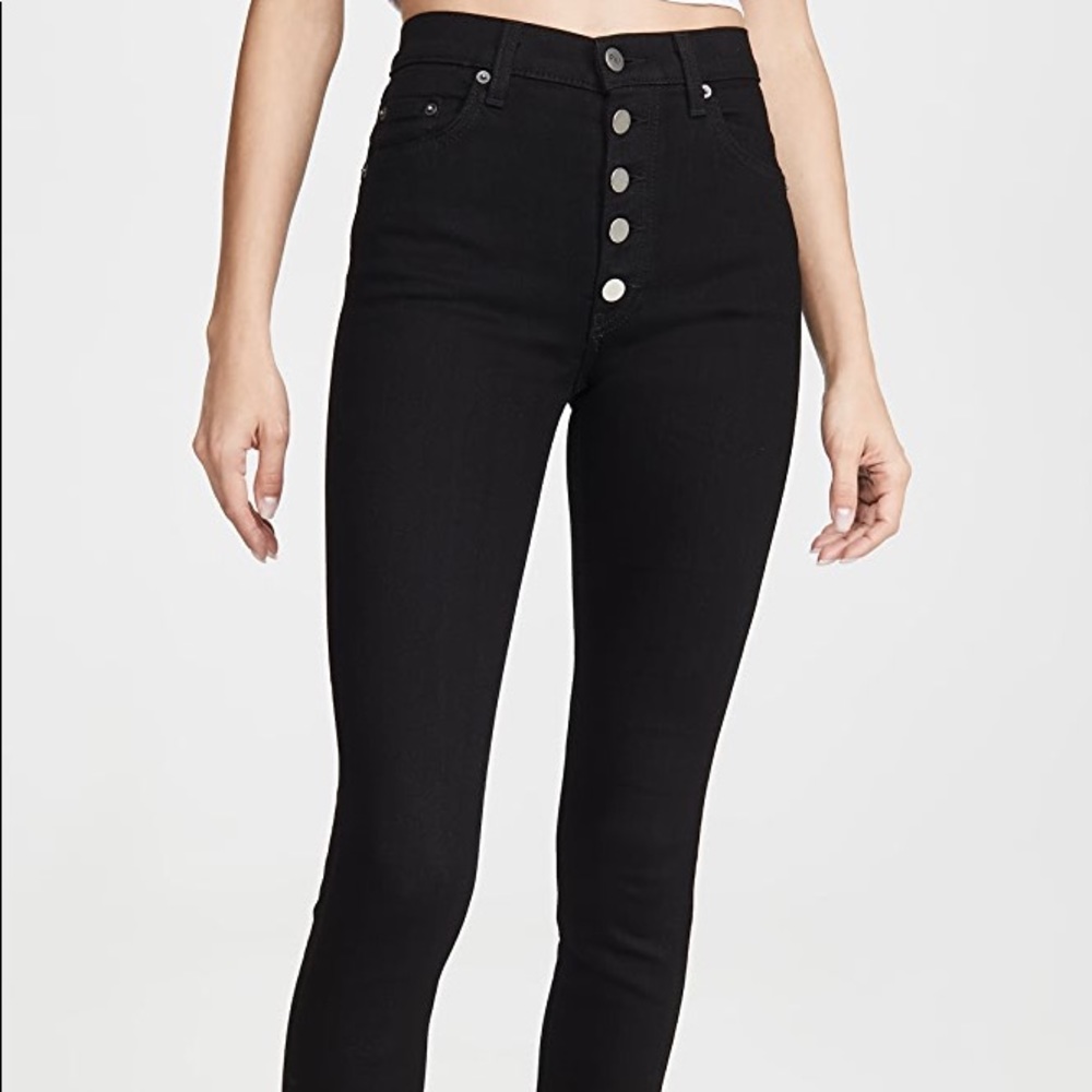 High waisted button front black jeans
